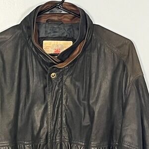 Borgo Antico Leather Jacket Mens 48 Black Double Collar Zip & Snap Coat Italy